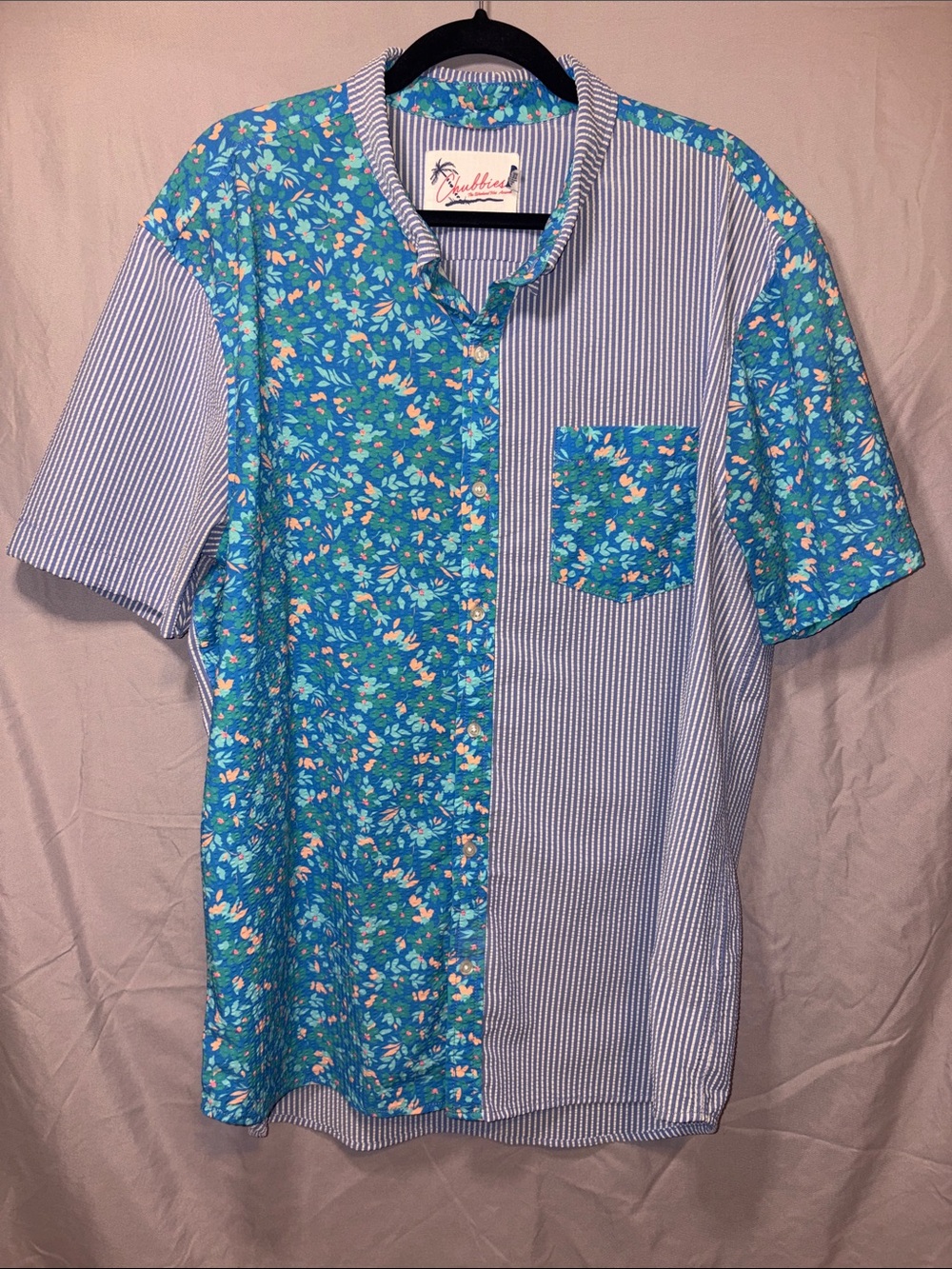 chubbies Blue Floral and Stripe Short-Sleeve Button-Down Shirt